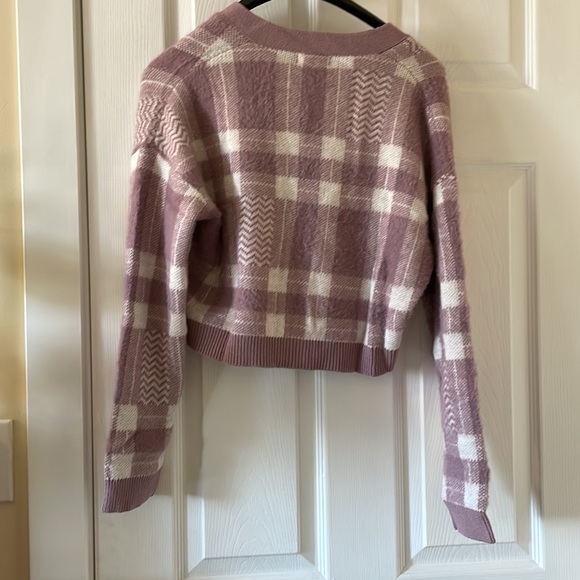 Bp fuzzy purple lilac eyelash crop cardigan plaid cozy - Picture 9 of 9